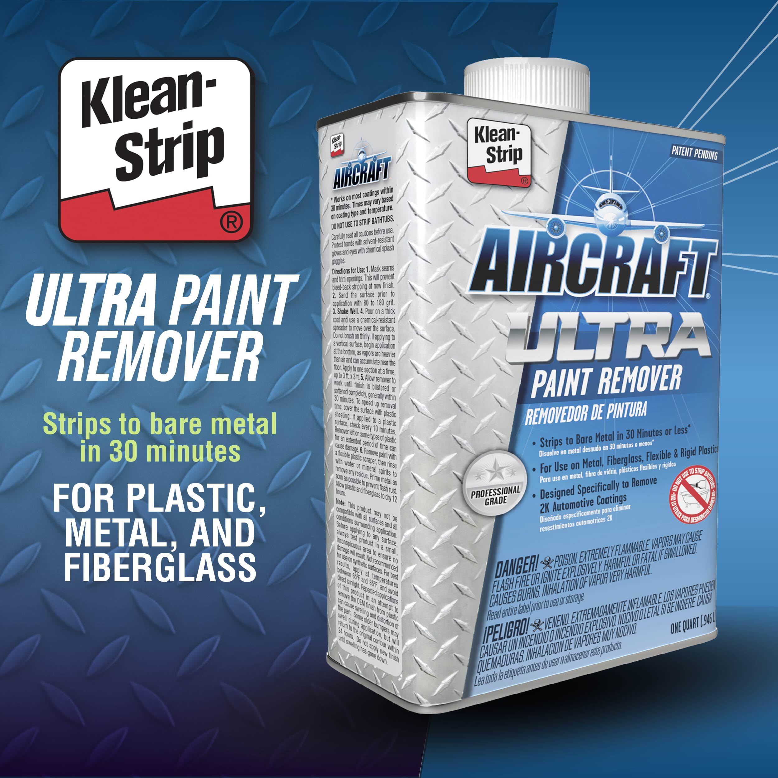 KLEAN-STRIP Aircraft Ultra works on metal, fiberglass, and plastic surfaces