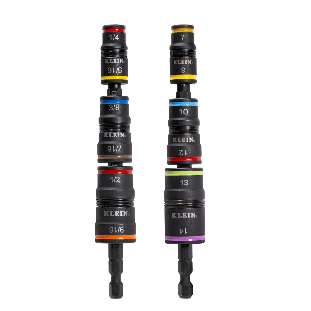 Klein Tools 32933KIT front view showing complete flip-socket set and shafts for fast access