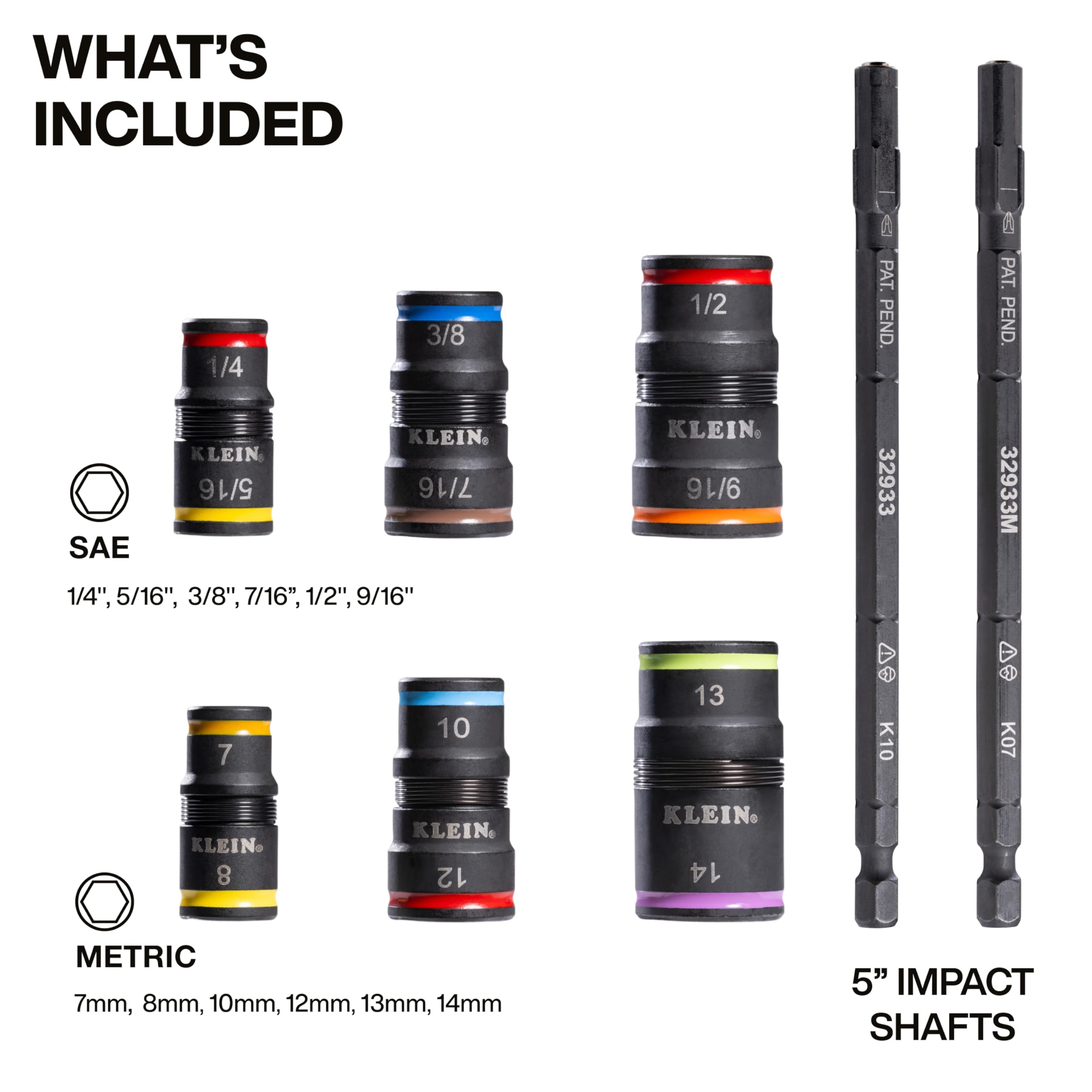Klein Tools flip sockets close-up showing durable impact-rated construction and clear size marks