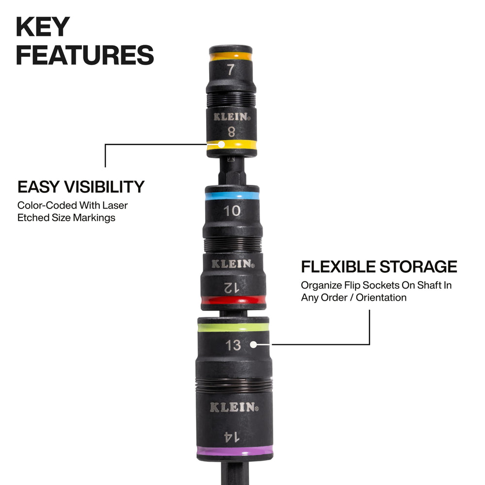 Klein Tools shafts and 1/4-inch bit holder detail demonstrating secure bit retention and versatility