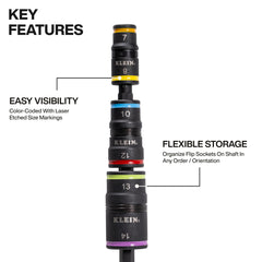 Klein Tools shafts and 1/4-inch bit holder detail demonstrating secure bit retention and versatility