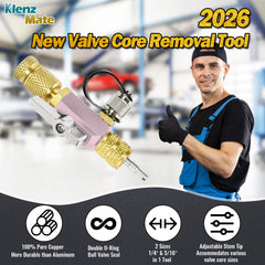 Easily switch between 1/4 and 5/16 inch fittings for HVAC servicing.