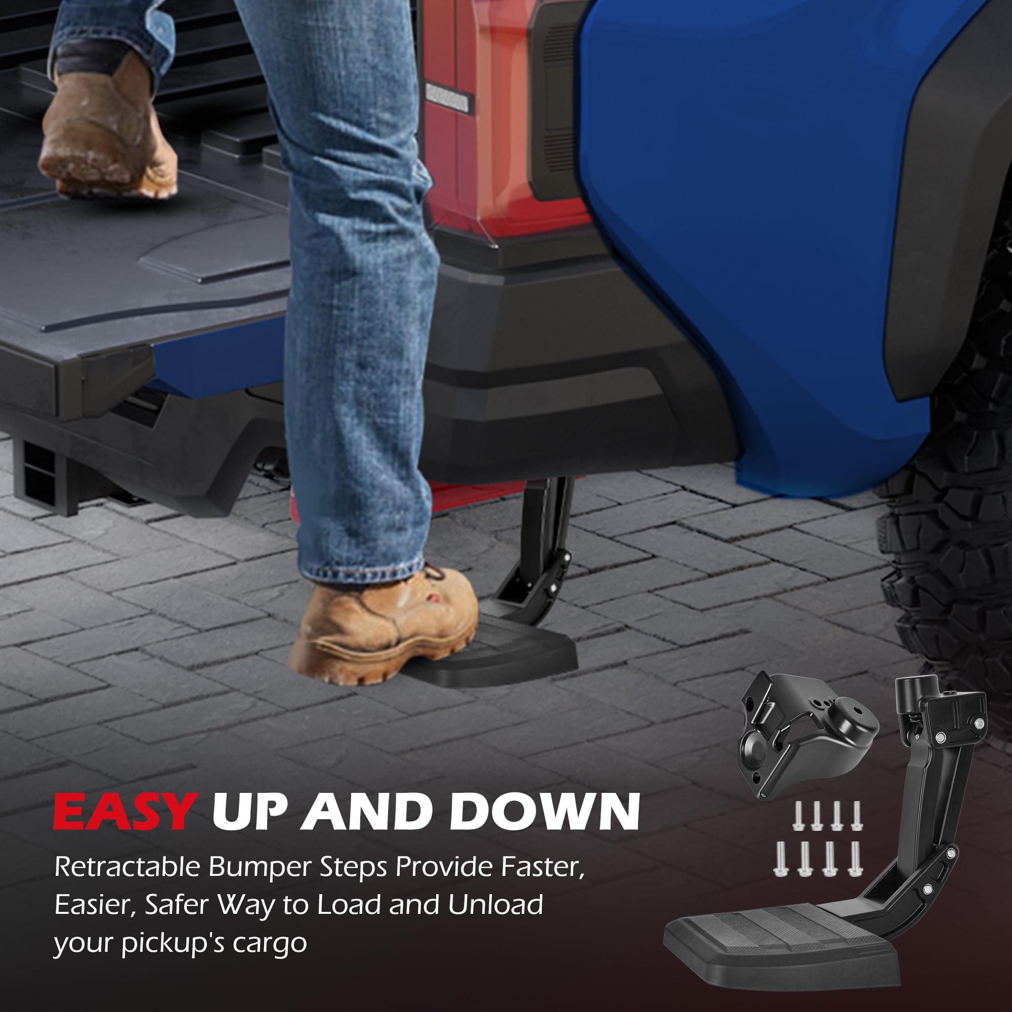 KLN aluminum rear bed step showing durable, corrosion-resistant finish
