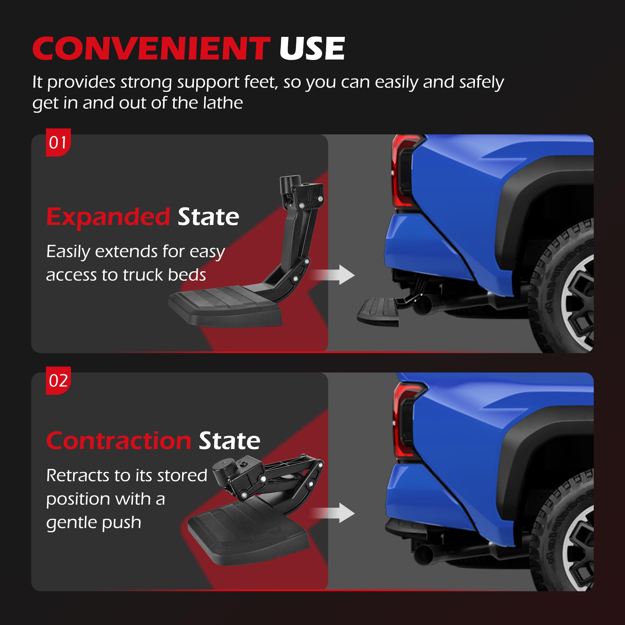 KLN rear bed step installed on bumper tailgate of Toyota Tacoma
