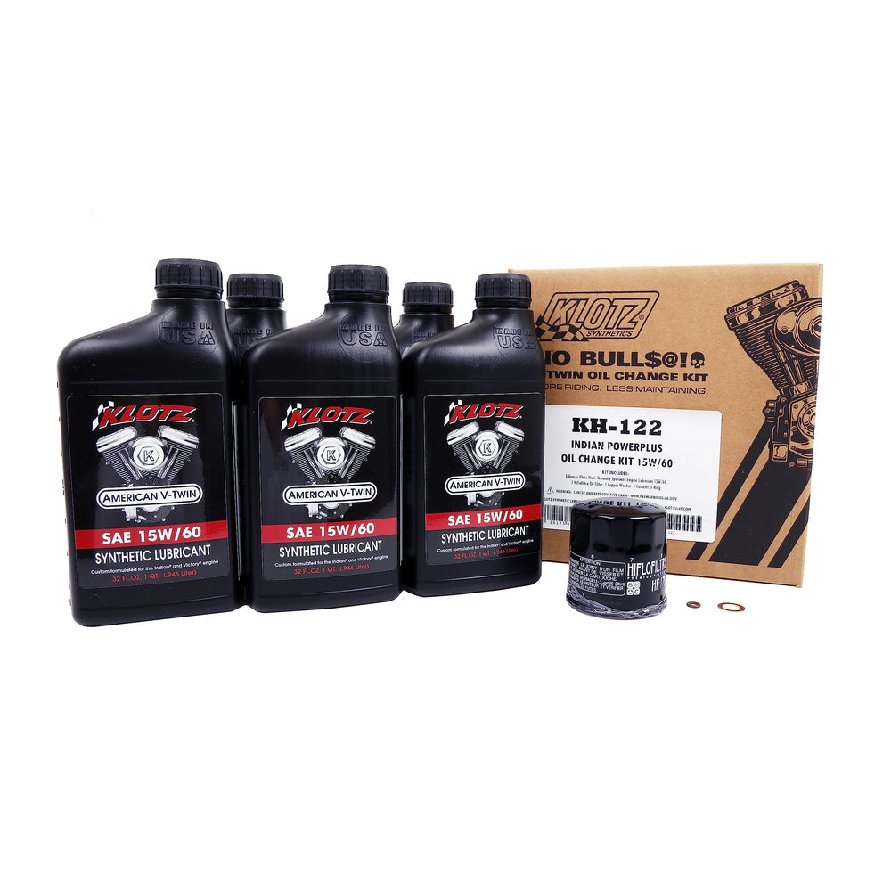 Klotz oil bottle showing 15W-60 viscosity for Indian PowerPlus performance.