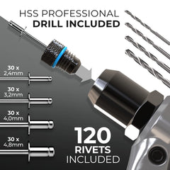 KLRS rivet kit includes 120 rivets for versatile metalworking.