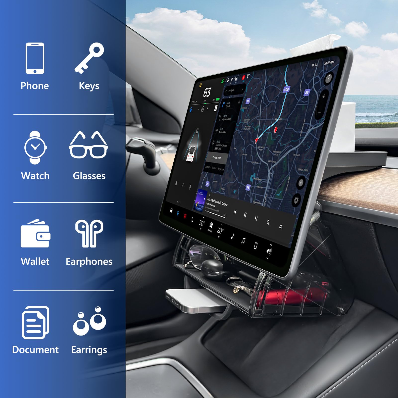 Klutchtech hidden storage reduces cabin clutter and protects privacy.