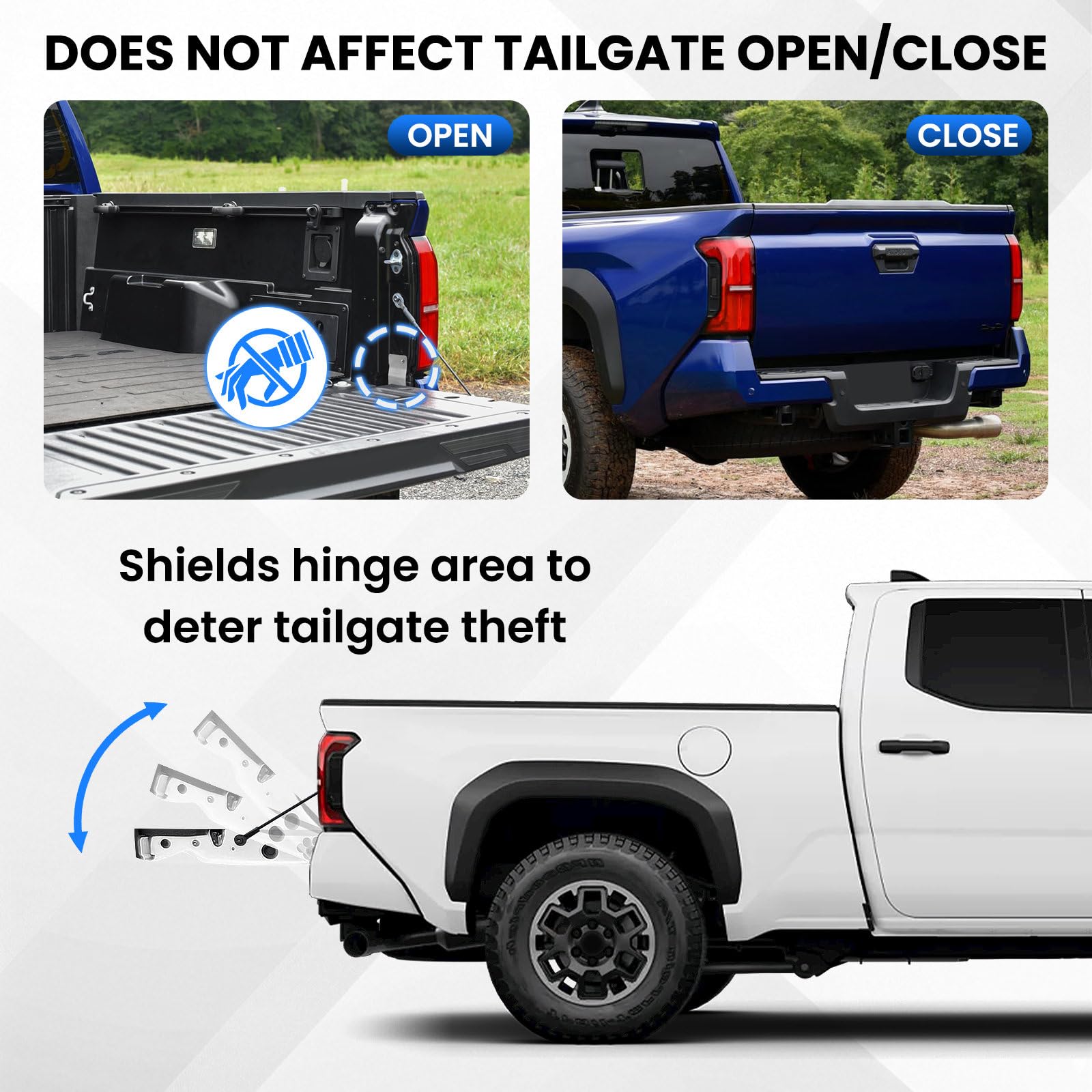Hinge protection area from Klutchtech prevents access to critical tailgate points.
