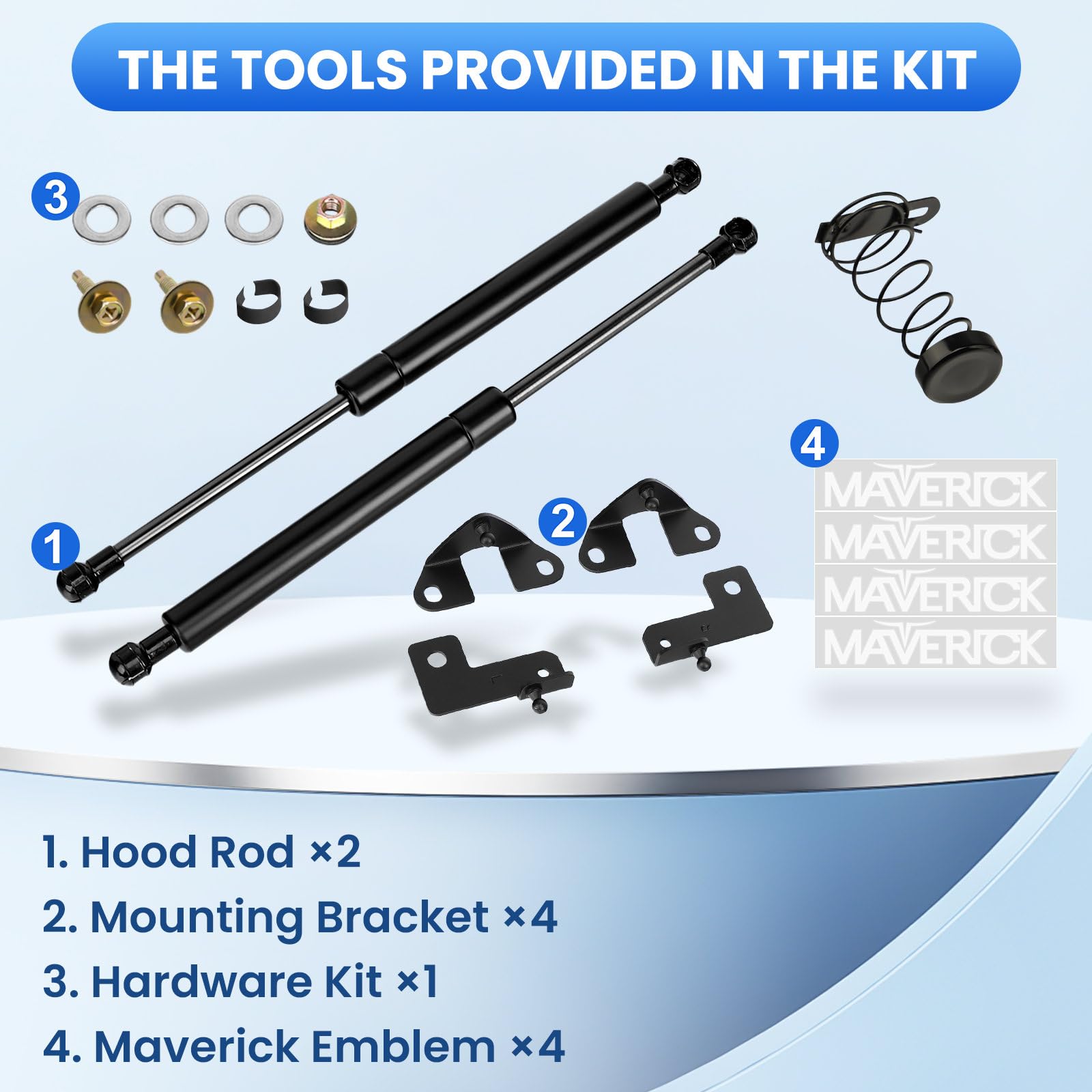 Klutchtech Maverick hood struts complete kit ready for upgrade