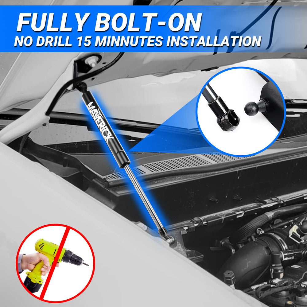 Klutchtech Maverick hood struts packaging includes hardware kit