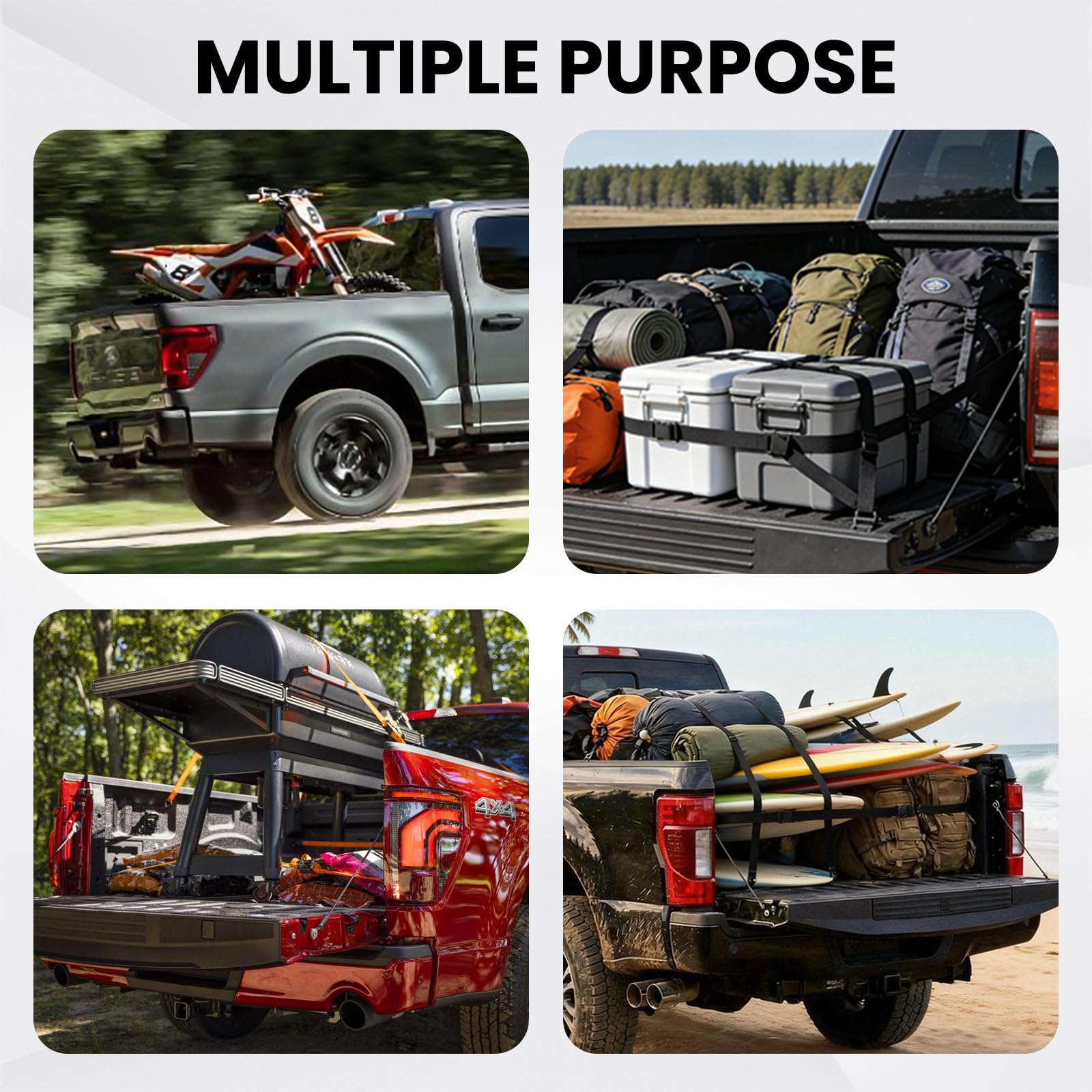 Multi-use anchors secure tools, luggage, camping gear, and materials.