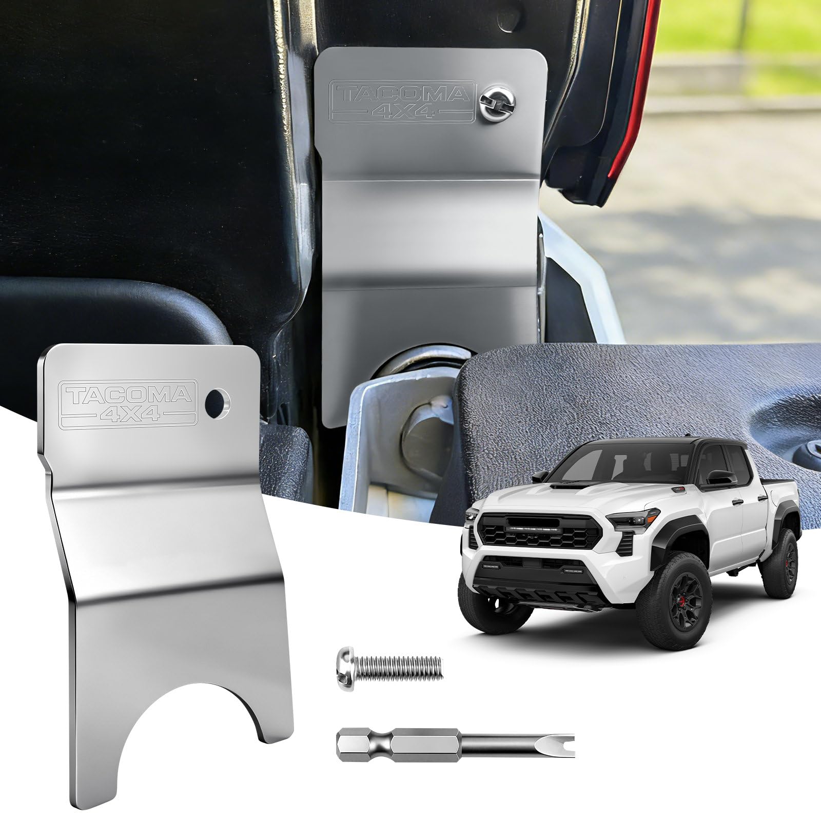 Klutchtech tailgate anti-theft lock on a Toyota Tacoma 2024–2026 for secure fit.
