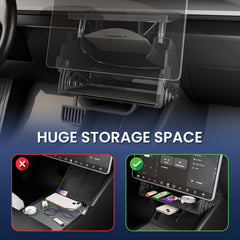 Invisible behind-screen tray fits behind the Model Y center display