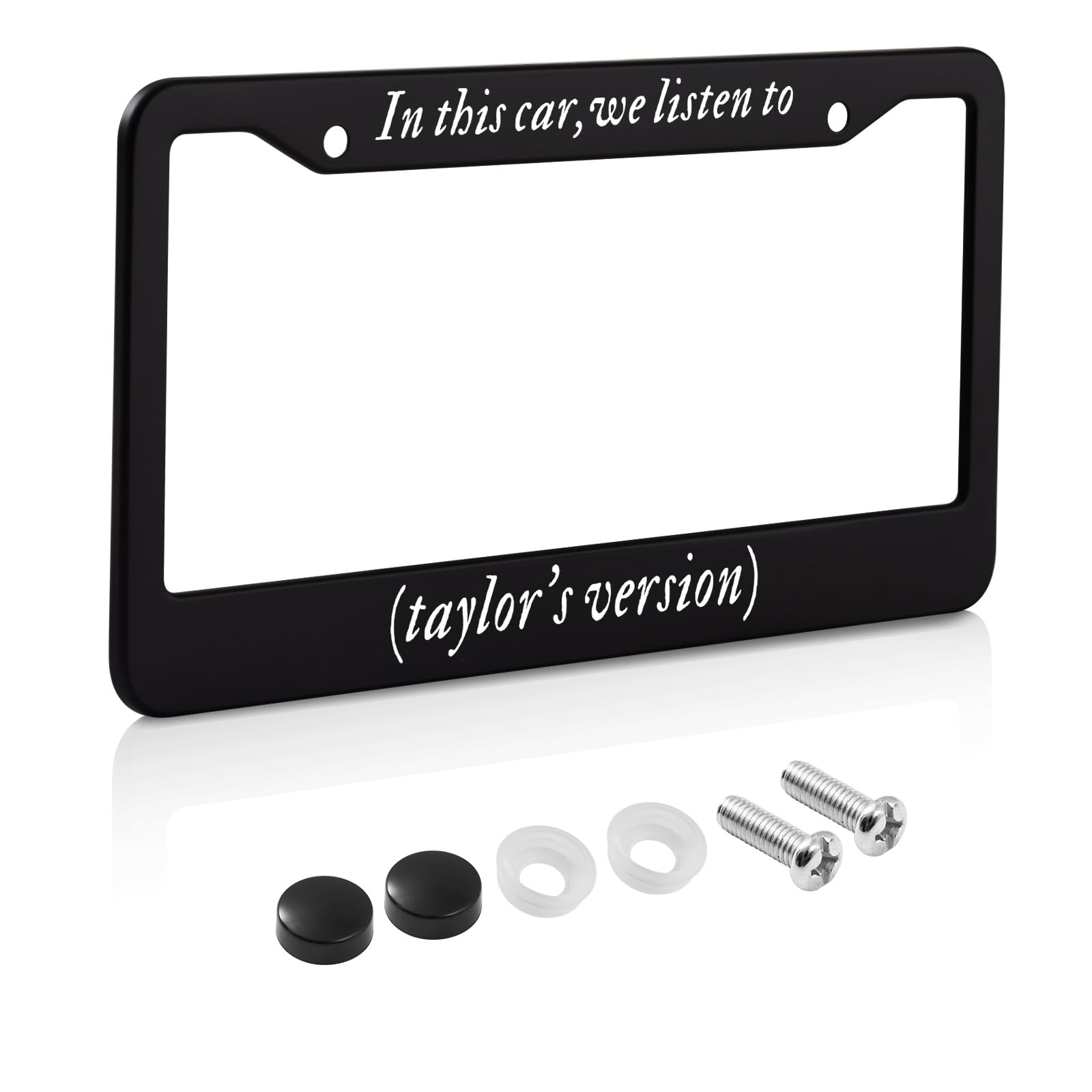 KMCEUFB license plate frame car decor in black metal for durable style.
