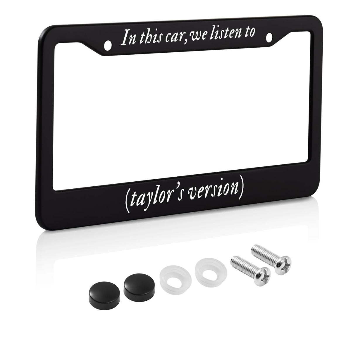 KMCEUFB license plate frame car decor in black metal for durable style.