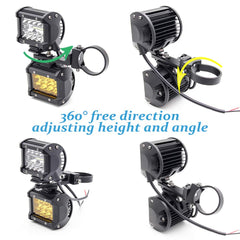 KMFCDAE roll-bar clamp attachment securing extra work lights on rugged terrain.
