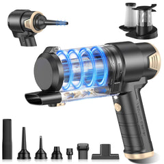 KMM handheld car vacuum with 16,000Pa suction cleans car interiors effectively.