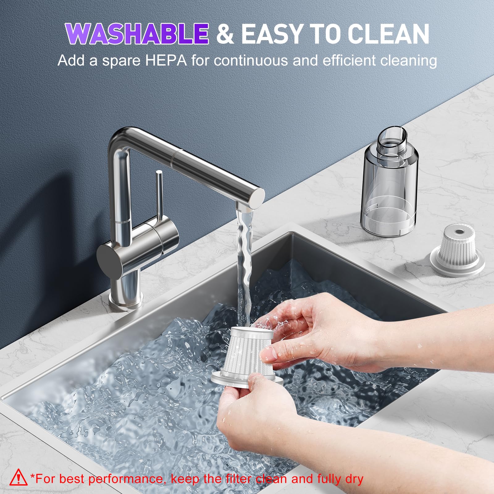 KMM HEPA filter included for cleaner airflow