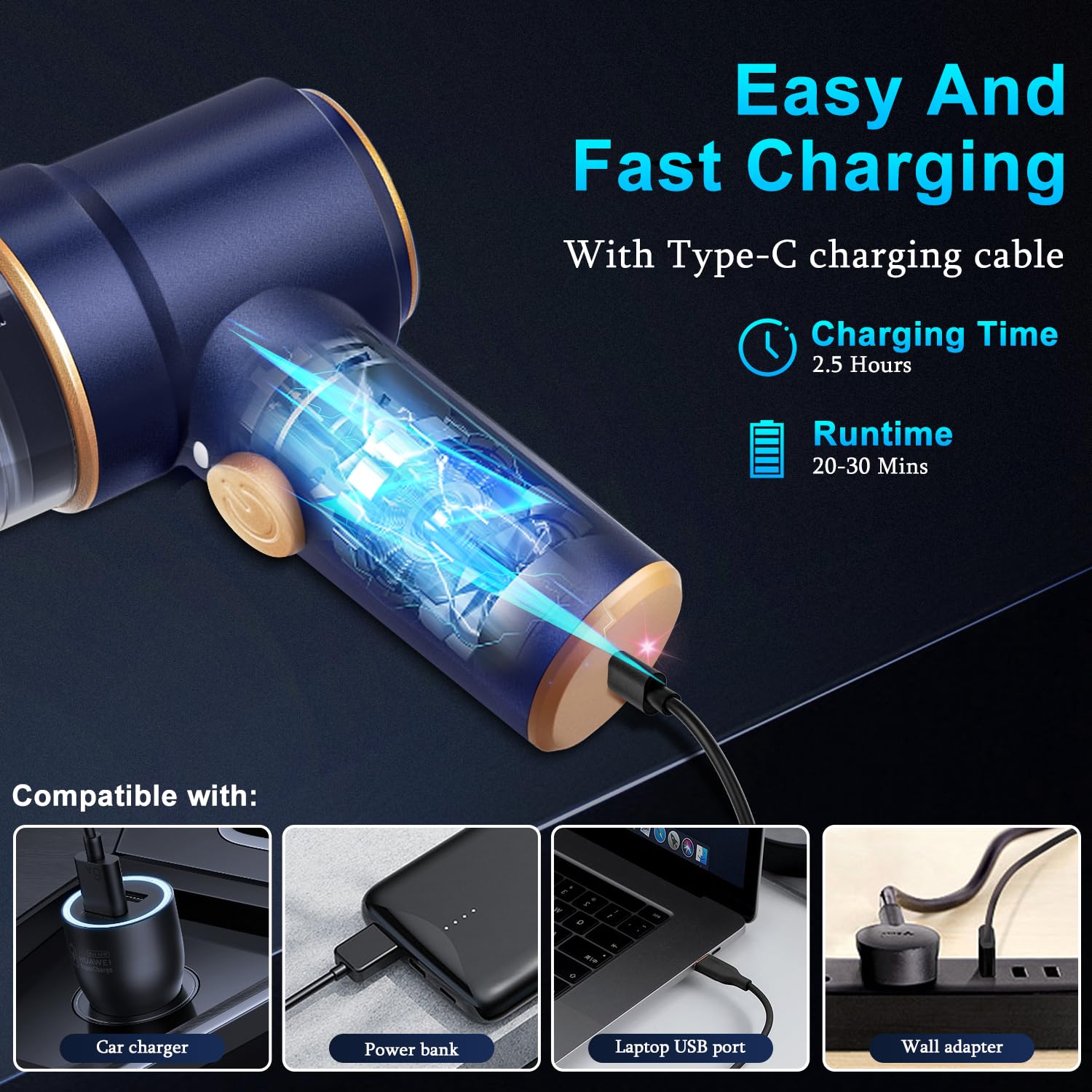KMM handheld car vacuum LED light helps clean in dark areas.