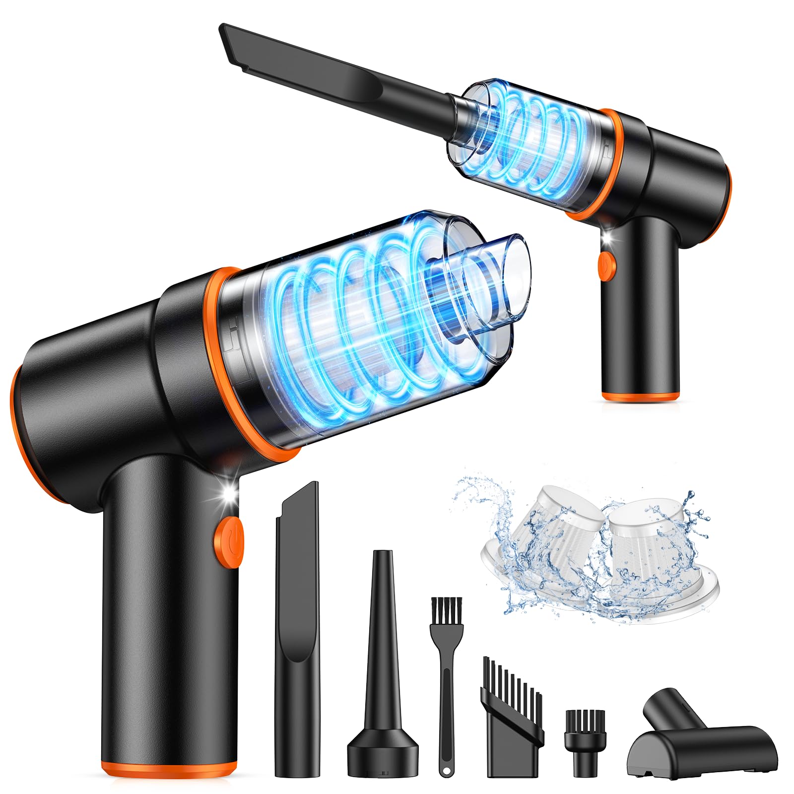 KMM handheld vacuum demonstrating 9000Pa suction for car cleaning and pet hair removal