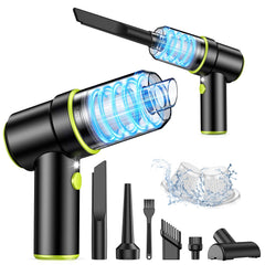 KMM handheld vacuum shows 9000PA suction capturing dirt in a car crevice