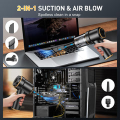 KMM Handheld Vacuum with air duster mode for quick debris removal.