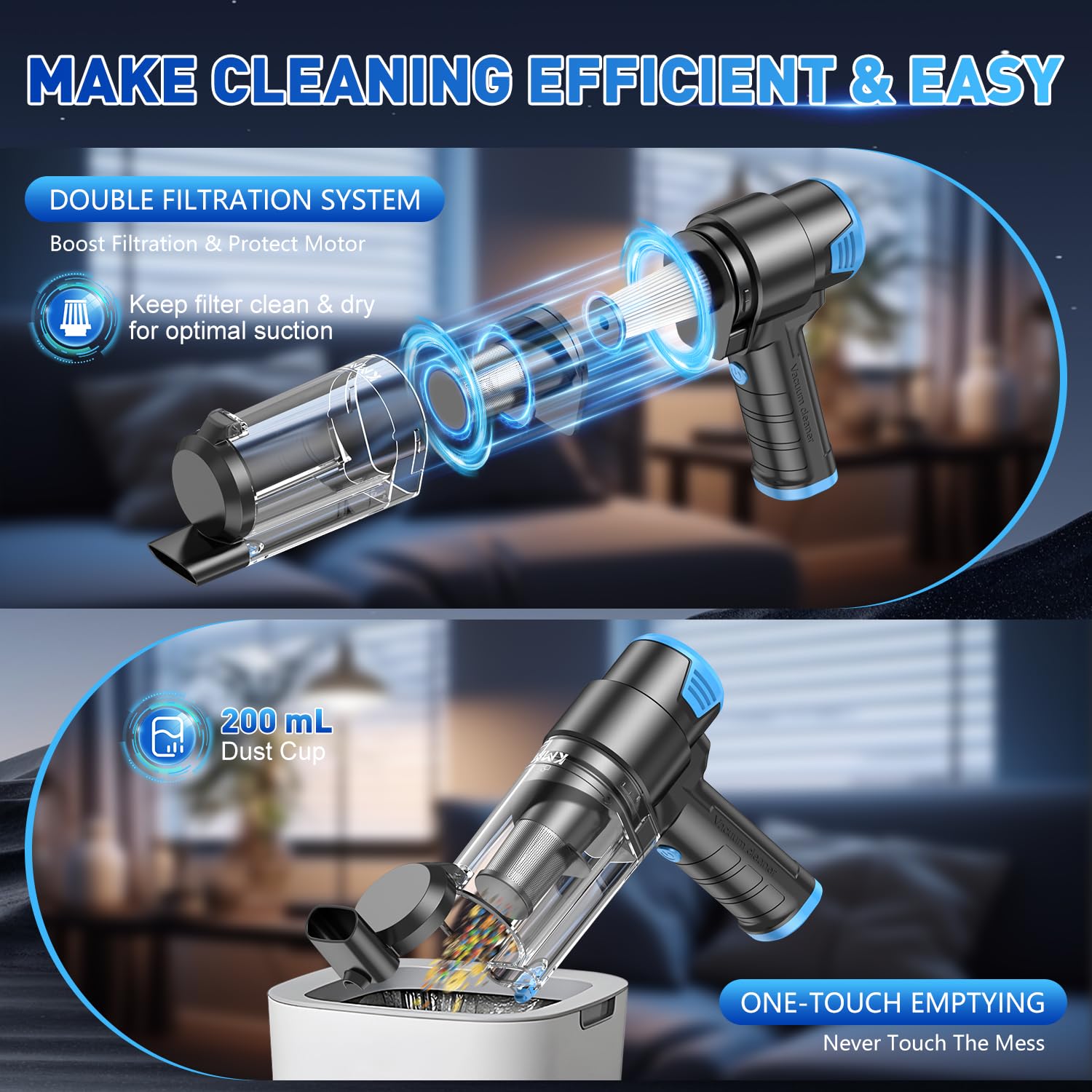 KMM handheld vacuum cleaner seven-nozzle kit enables versatile car and home use.