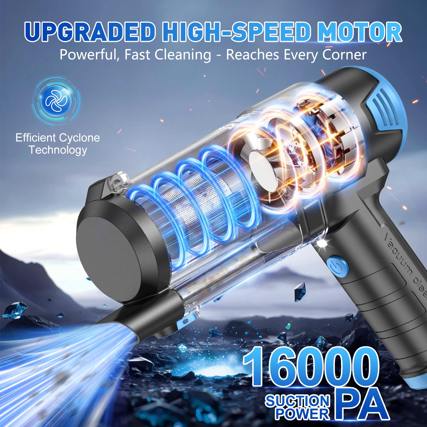 KMM handheld vacuum cleaner side view highlights compact, portable design for tight spaces.
