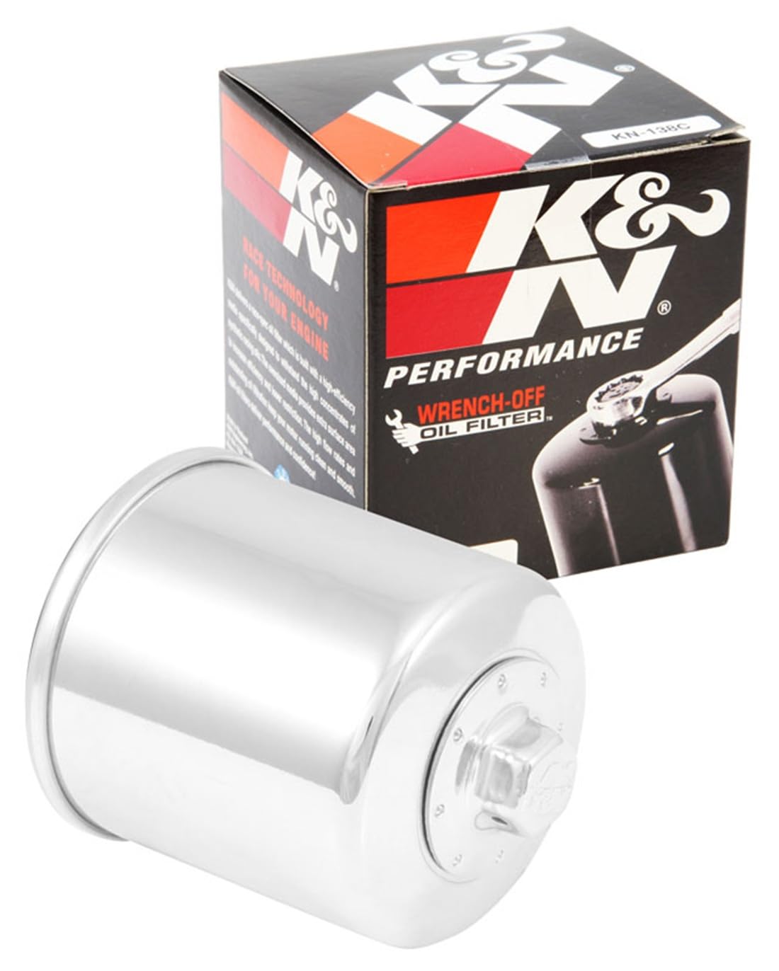 K&N KN-138C oil filter product shot highlighting durable construction and high-flow design