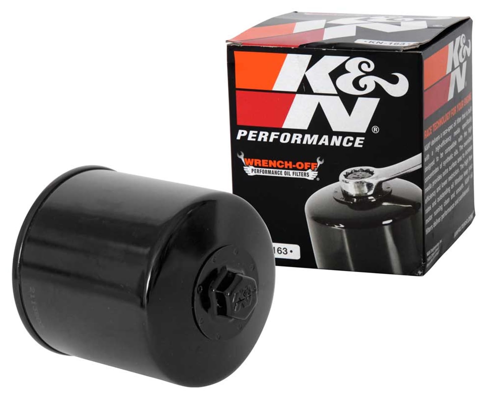 K&N KN-163 oil filter with wrench-off nut for quick BMW maintenance.