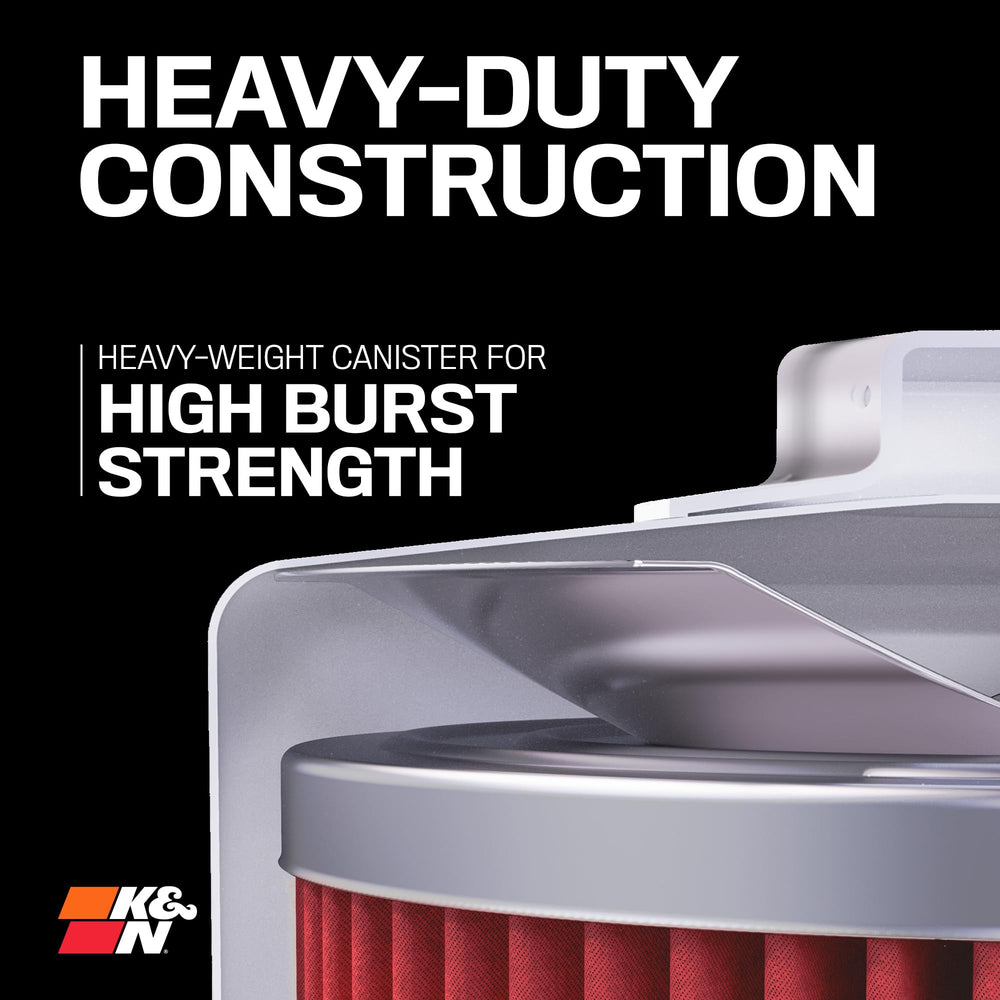 K&N KN-171B canister close-up showcasing durability for rugged riding conditions.