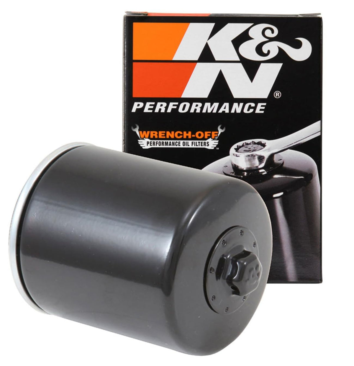 K&N KN-171B oil filter side view showing rugged Harley-compatible design for smooth oil flow.