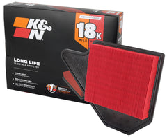 K&N Advantage Plus air filter shows 18,000-mile life for extended engine protection.