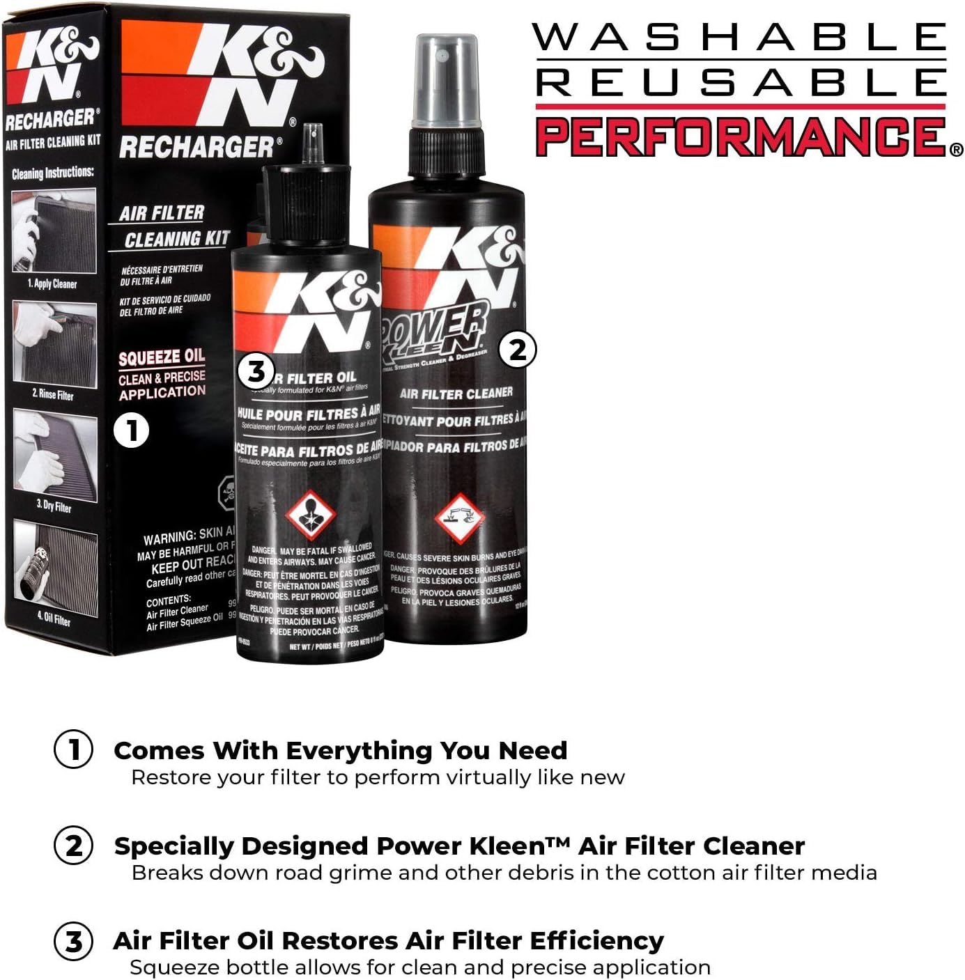 K&N complete air filter cleaning kit for at-home maintenance.