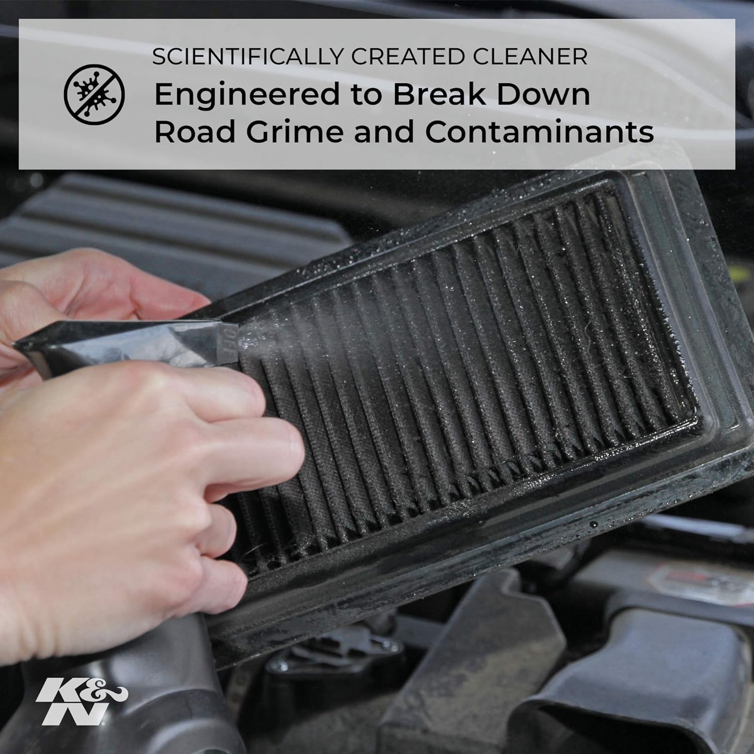 K&N cleaning kit label and quick start guide shown for easy use.