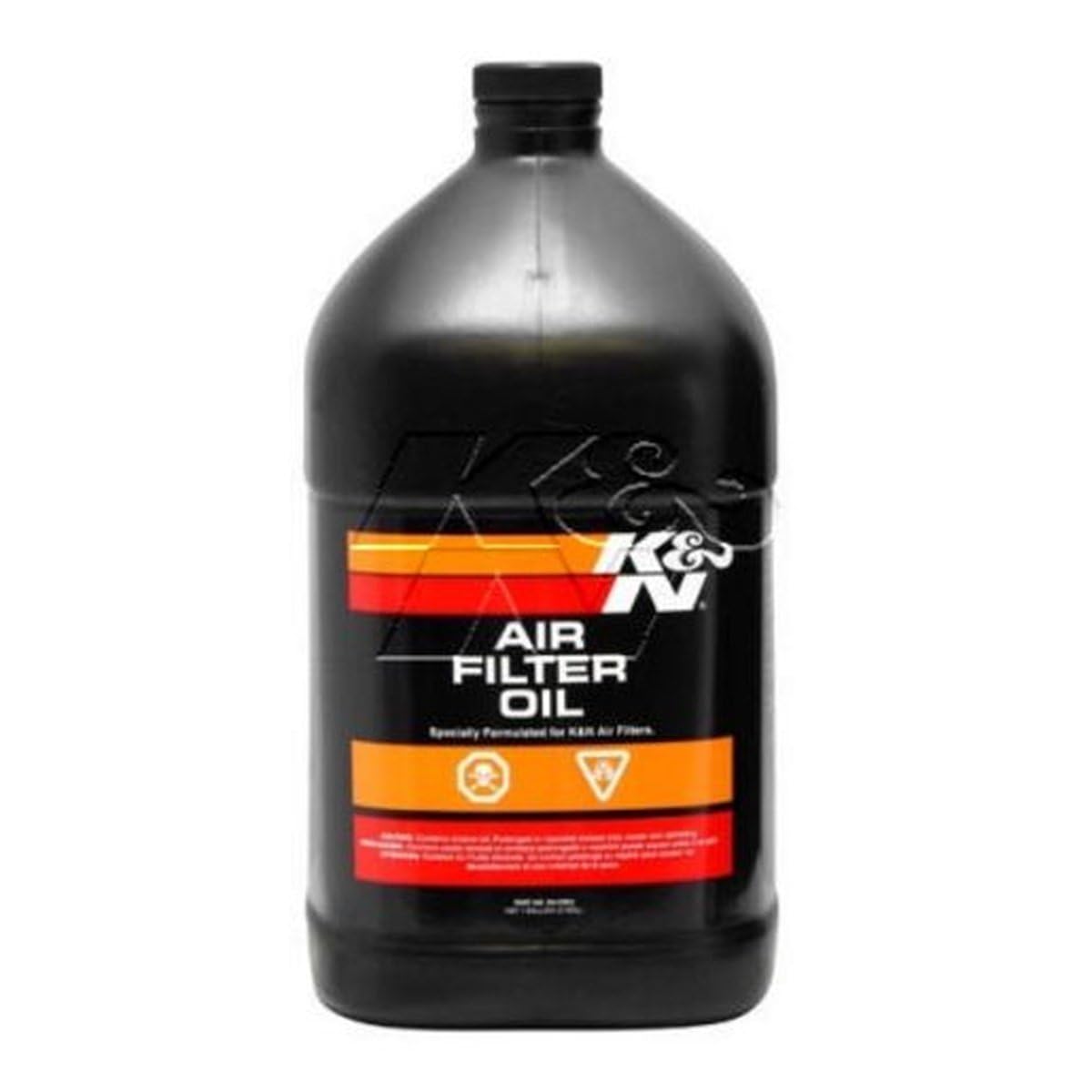 K&N Air Filter Oil 1-gallon bottle ready for use, enhances contaminant capture.