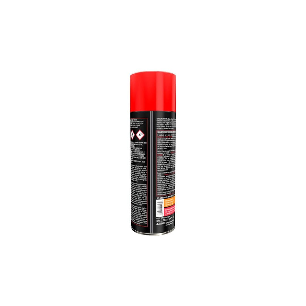 K&N air filter oil aerosol enhances contaminant capture and performance.