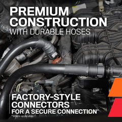 Crankcase connection demonstrates quick factory-style hose fittings for installation.