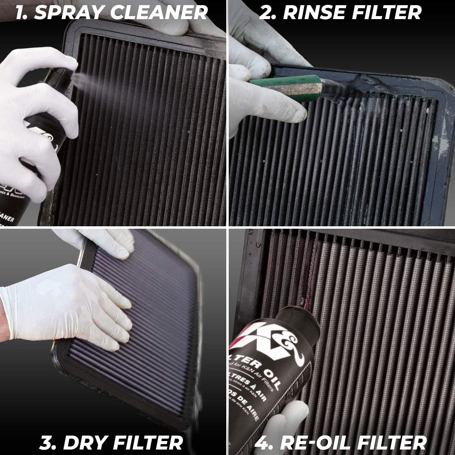 Clean, dried K&N filter ready for oil application for restored flow.
