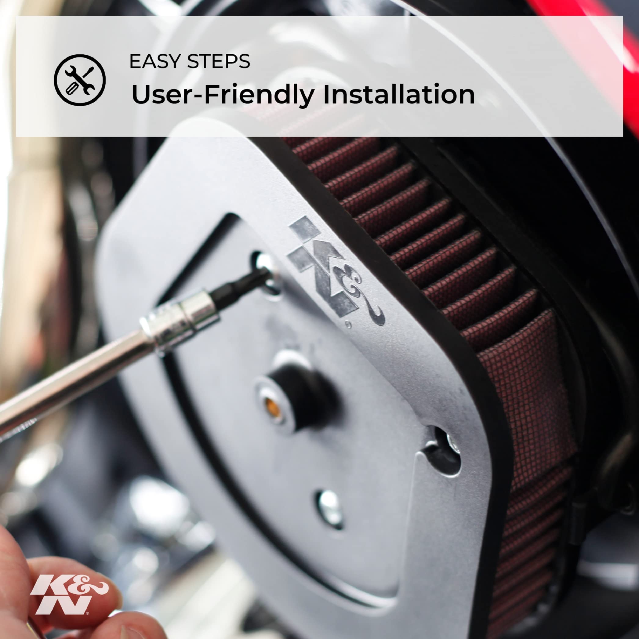 K&N easy-install air filter fits quickly into stock box.