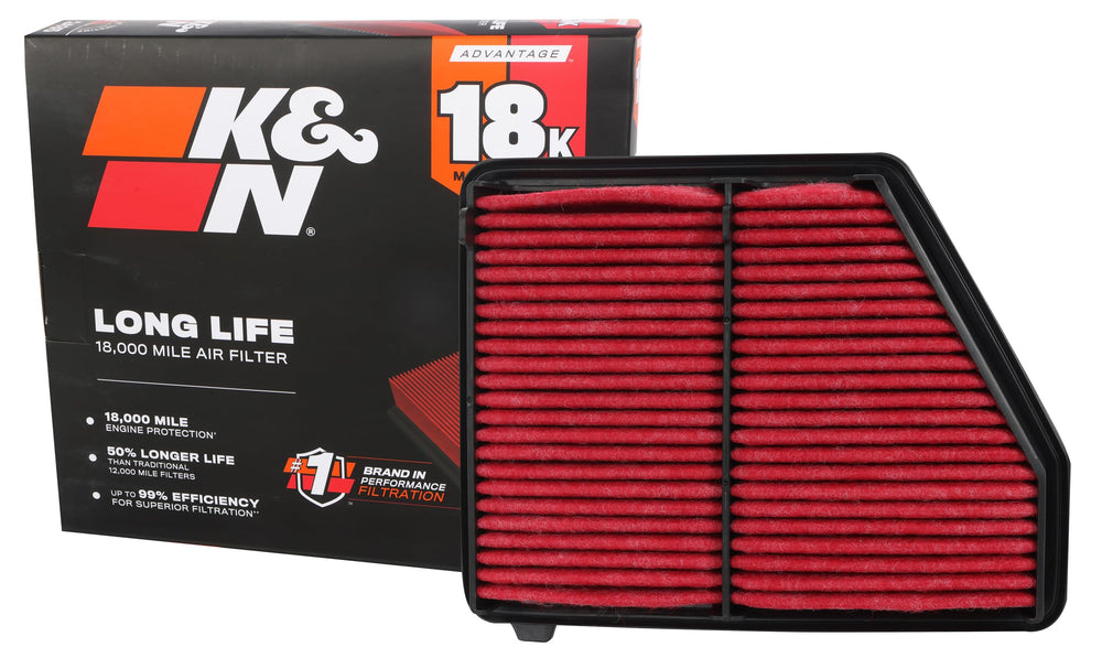 K&N engine air filter with 18k life for extended highway use.