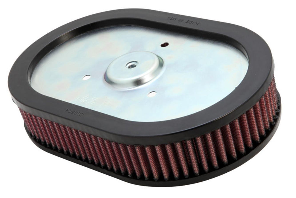 K&N engine air filter closeup highlighting high-flow design for Harley engines