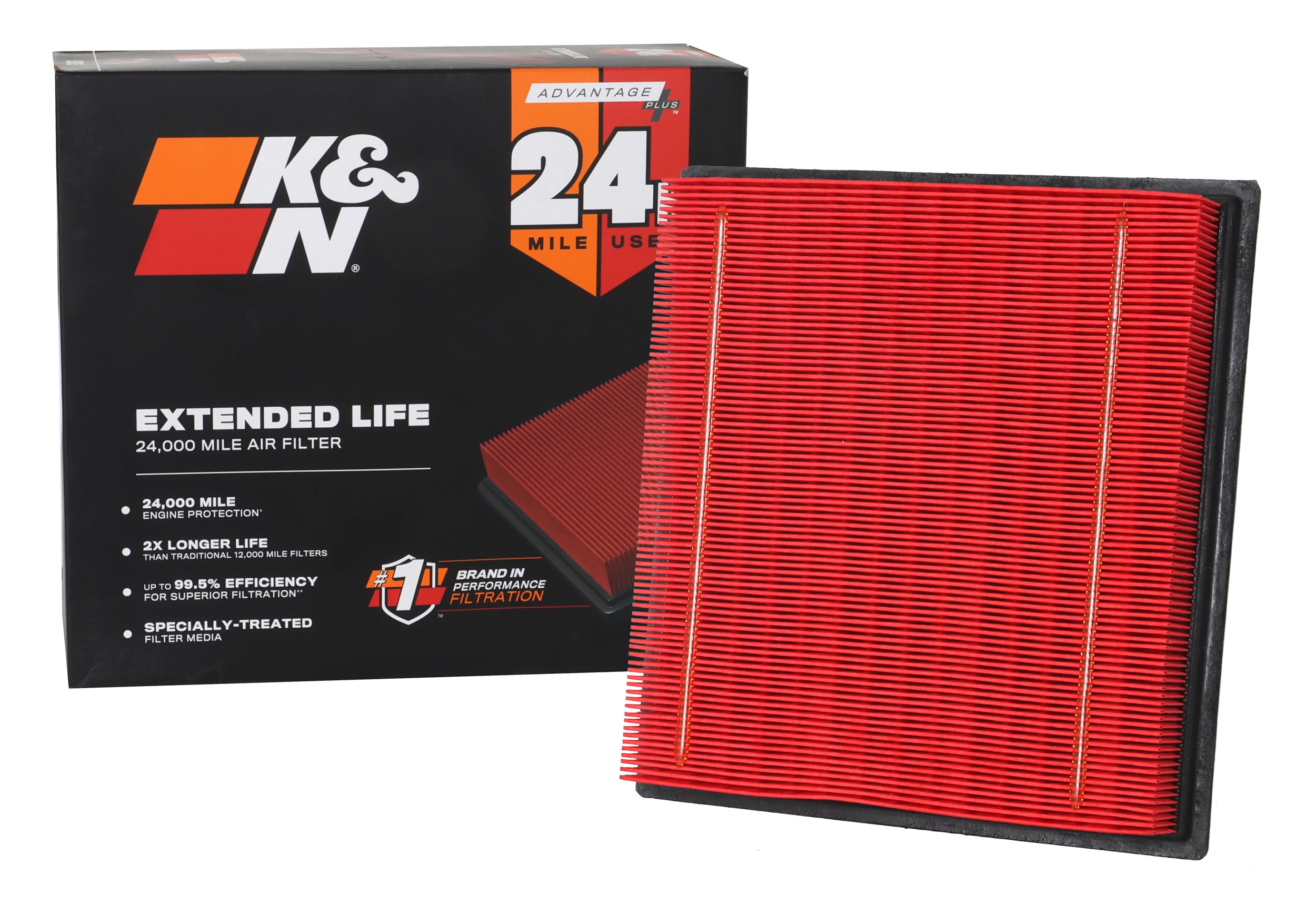 K&N engine air filter extended life 24k for Ford/Lincoln protects engine with longer use.