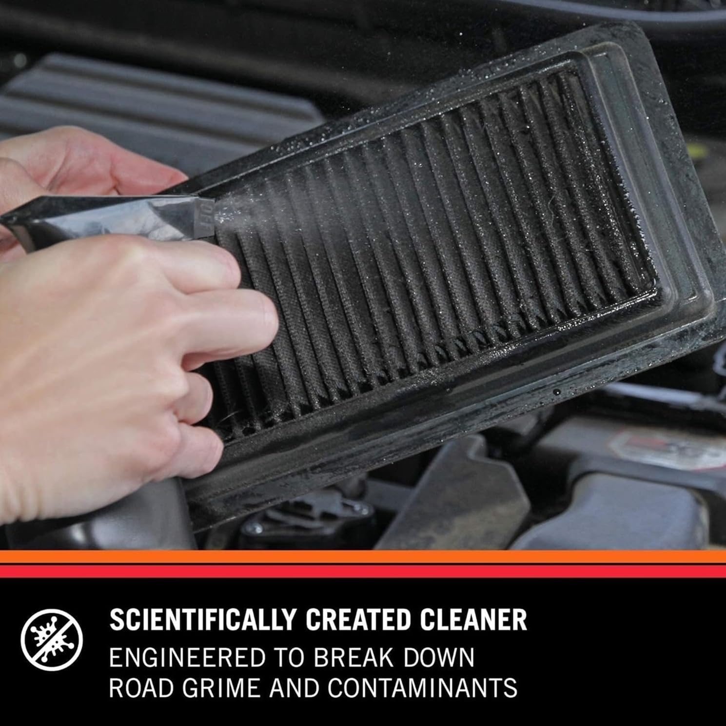 Applying red filter oil to K&N filter pleats for better capture