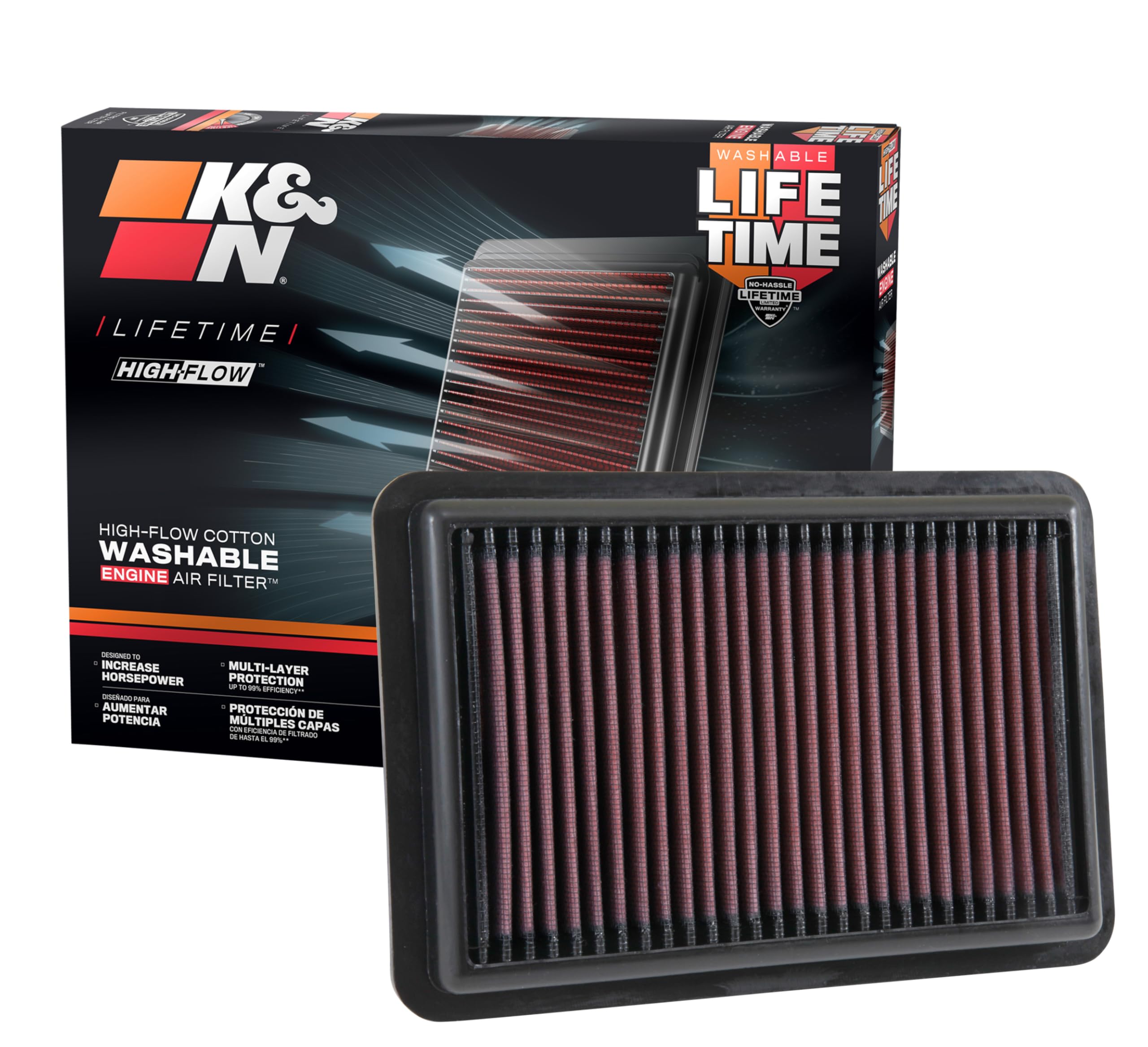 K&N High-Flow 33-5050 ready-for-install in factory air box boosting airflow