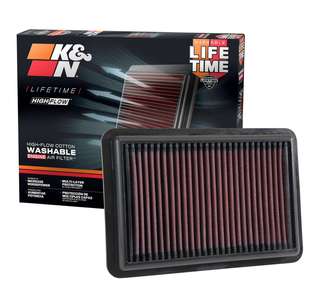 K&N High-Flow 33-5050 ready-for-install in factory air box boosting airflow