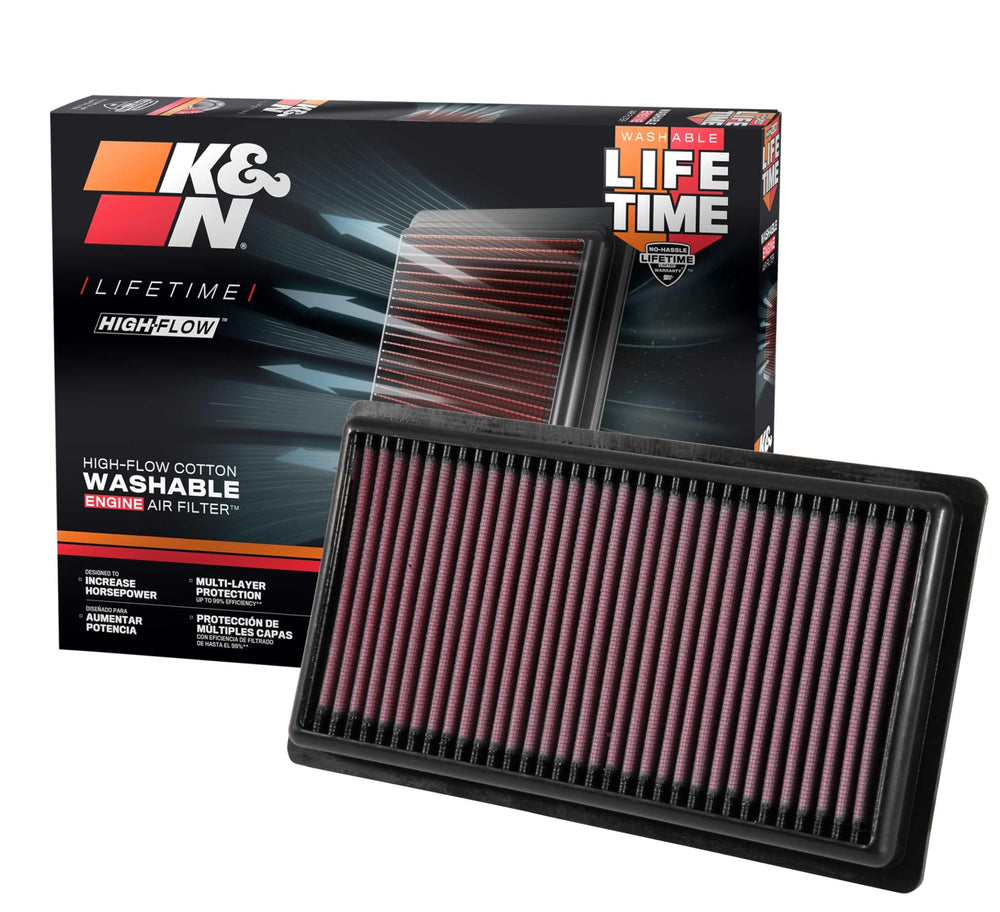 K&N high-flow air filter packaging ready for installation
