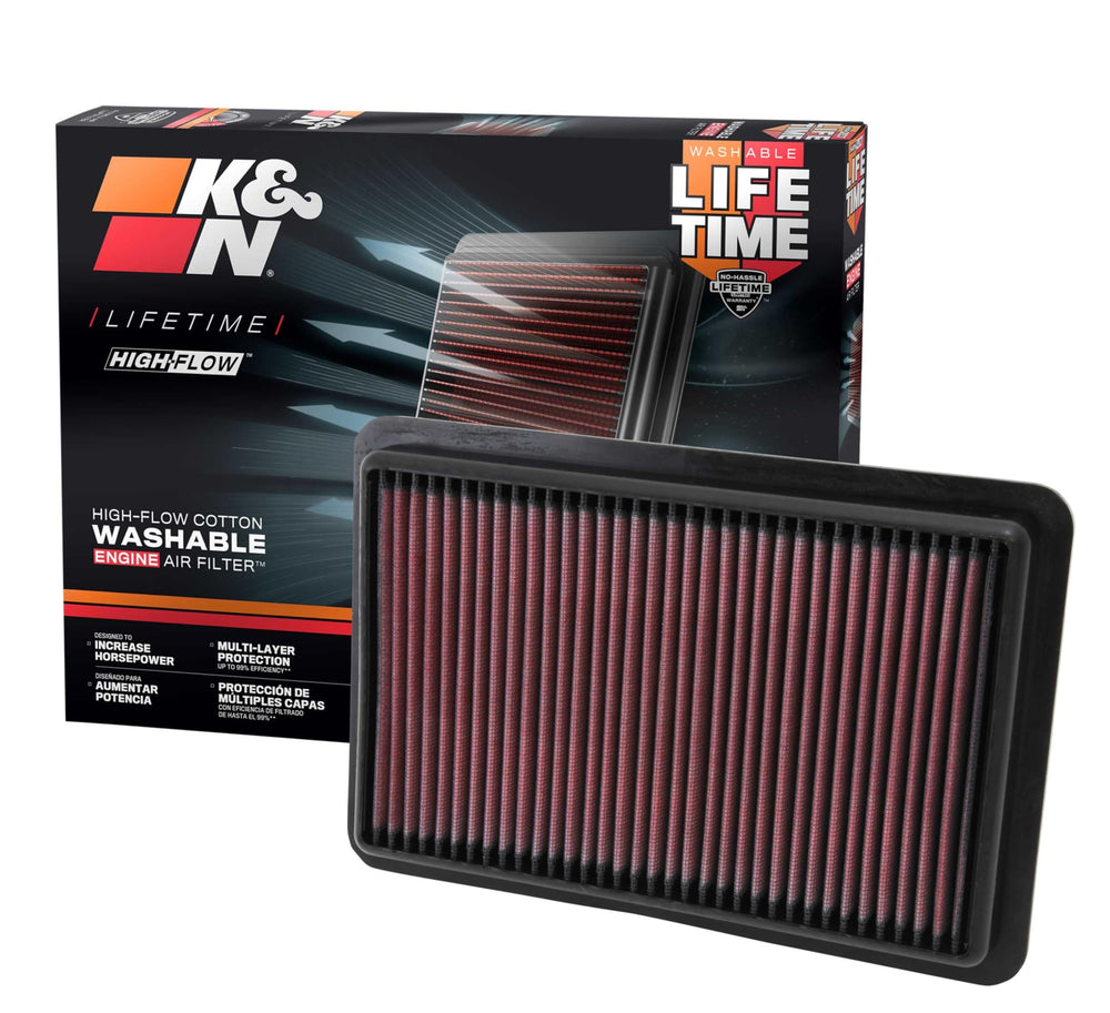 K&N high-flow air filter top view showing fit for installation and airflow potential