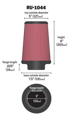 Cone-style tapered design of the K&N filter enhances intake efficiency.