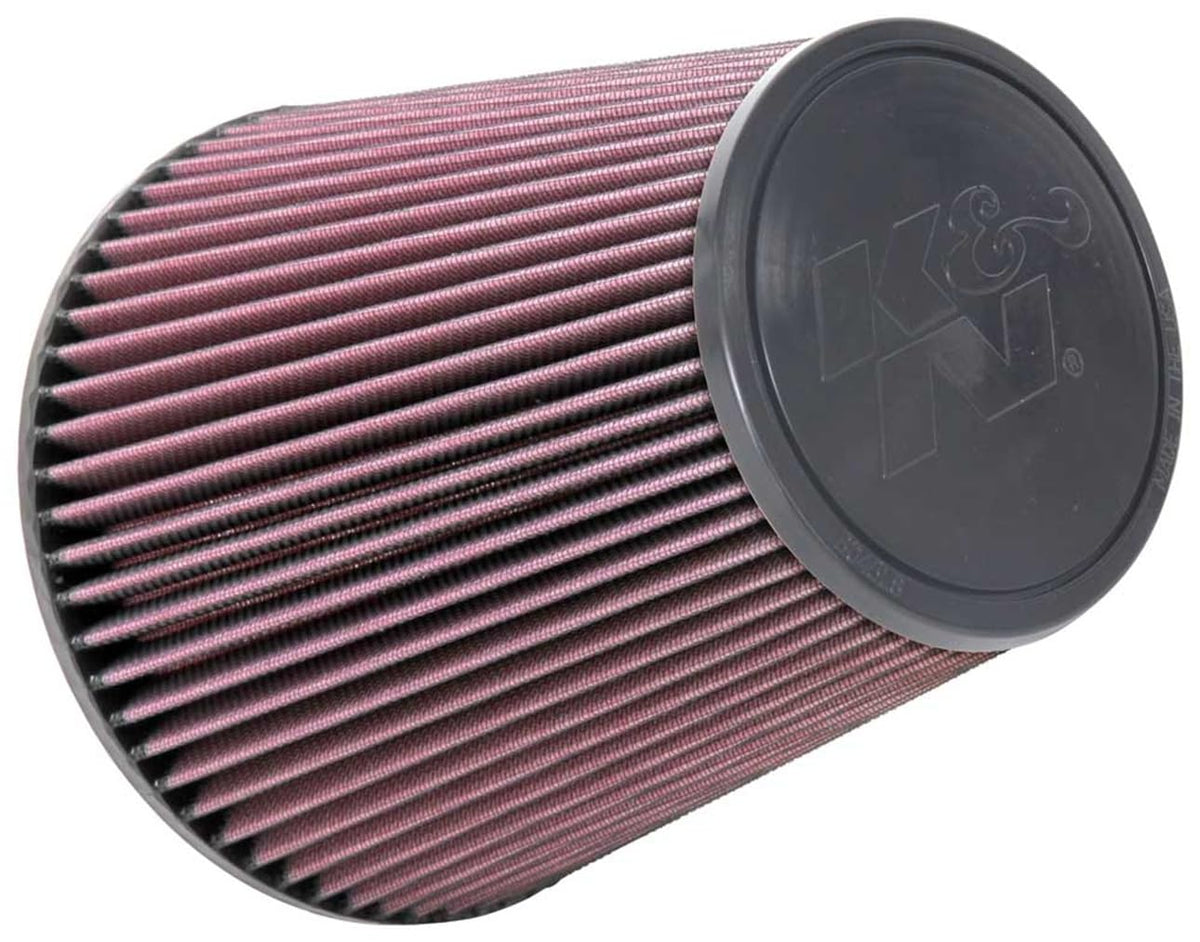 K&N high-flow universal clamp-on air filter with 6in flange for versatile performance.
